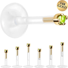 Load image into Gallery viewer, Solid 14K Yellow Gold August 1.5mm CZ Bioplast Push in Labret Monroe