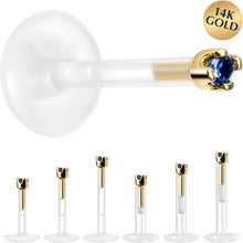 Load image into Gallery viewer, Solid 14K Yellow Gold September 1.5mm CZ Bioplast Push in Labret Monroe