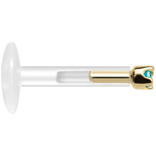 Load image into Gallery viewer, Solid 14K Yellow Gold December 1.5mm CZ Bioplast Push in Labret Monroe