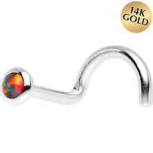 Load image into Gallery viewer, 14k White Gold 2mm Fire Red Synthetic Opal Nose Ring