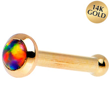 Load image into Gallery viewer, 14k Yellow Gold 2mm Fire Red Synthetic Opal Nose Ring