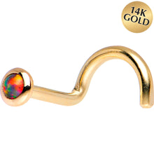 Load image into Gallery viewer, 14k Yellow Gold 2mm Fire Red Synthetic Opal Nose Ring
