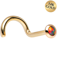 Load image into Gallery viewer, 14k Yellow Gold 2mm Fire Red Synthetic Opal Nose Ring