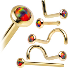 Load image into Gallery viewer, 14k Yellow Gold 2mm Fire Red Synthetic Opal Nose Ring
