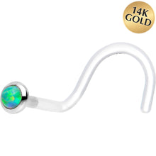 Load image into Gallery viewer, 18G White Gold 2mm Lime Synthetic Opal Bioplast Nose Ring