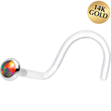 Load image into Gallery viewer, 18G White Gold 2mm Fire Red Synthetic Opal Bioplast Nose Ring