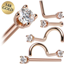 Load image into Gallery viewer, 14K Rose Gold 2mm Cubic Zirconia Nose Ring