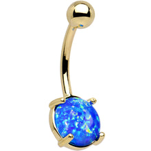 Load image into Gallery viewer, Solid 14k Yellow Gold 8mm Blue Synthetic Opal Belly Ring