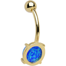 Load image into Gallery viewer, Solid 14k Yellow Gold 8mm Blue Synthetic Opal Belly Ring
