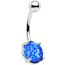 Load image into Gallery viewer, Solid 14k White Gold 8mm Blue Synthetic Opal Belly Ring