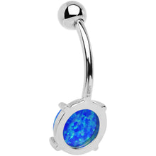 Load image into Gallery viewer, Solid 14k White Gold 8mm Blue Synthetic Opal Belly Ring