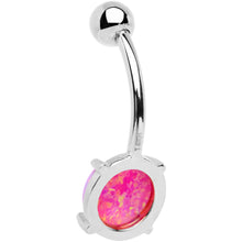 Load image into Gallery viewer, Solid 14k White Gold 8mm Fuchsia Synthetic Opal Belly Ring