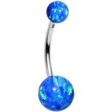 Load image into Gallery viewer, 14k White Gold Blue Synthetic Opal Belly Ring