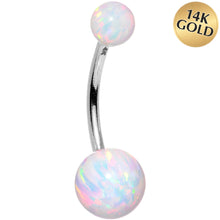 将图片加载到图库查看器,14k White Gold White Synthetic Opal Belly Ring