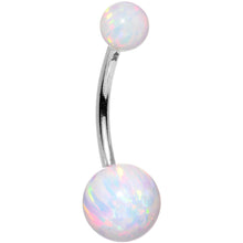 将图片加载到图库查看器,14k White Gold White Synthetic Opal Belly Ring