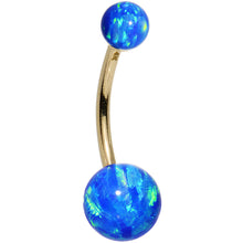 Load image into Gallery viewer, 14k Yellow Gold Blue Synthetic Opal Belly Ring