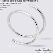 将图片加载到图库查看器,14k Solid White Gold Double Hoop Nose Spiral Nose Ring