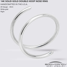 将图片加载到图库查看器,14k Solid White Gold Double Hoop Nose Spiral Nose Ring