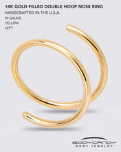 Load image into Gallery viewer, Double Hoop Nose 14k Yellow Gold Filled Spiral Nose Ring 20G 8mm Left