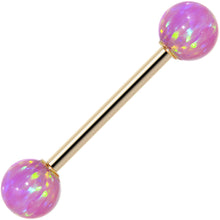 将图片加载到图库查看器,14k Yellow Gold 6mm Pink Synthetic Opal Barbell Tongue Ring 14G 5/8