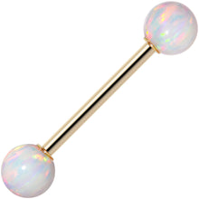 Load image into Gallery viewer, 14k Yellow Gold 6mm White Synthetic Opal Barbell Tongue Ring 14G 5/8