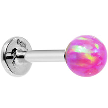 Load image into Gallery viewer, 14k White Gold 5mm Pink Synthetic Opal Labret Monroe 14G 5/16