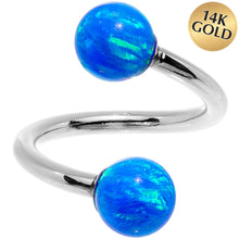Load image into Gallery viewer, 14k White Gold Blue Synthetic Opal Spiral Twister 14G 7/16