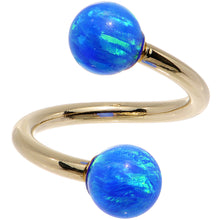 Load image into Gallery viewer, 14k Yellow Gold Blue Synthetic Opal Spiral Twister 14G 7/16