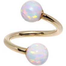 Load image into Gallery viewer, 14k Yellow Gold White Synthetic Opal Spiral Twister 14G 7/16