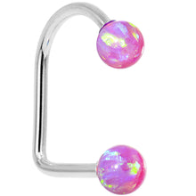 Load image into Gallery viewer, 14k White Gold Fuchsia 5mm Synthetic Opal Lippy Loop 14G 3/8