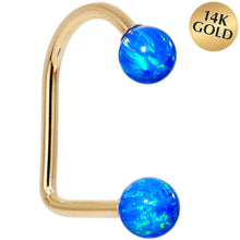 Load image into Gallery viewer, 14k Yellow Gold Blue 5mm Synthetic Opal Lippy Loop 14G 3/8