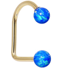 Load image into Gallery viewer, 14k Yellow Gold Blue 5mm Synthetic Opal Lippy Loop 14G 3/8