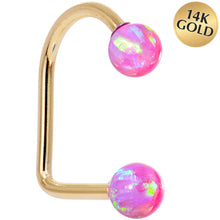 Load image into Gallery viewer, 14k Yellow Gold Fuchsia 5mm Synthetic Opal Lippy Loop 14G 3/8