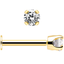 Load image into Gallery viewer, 14k Yellow Gold Flat Back Earring with 3mm Cubic Zirconia Handmade