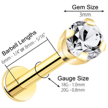 Load image into Gallery viewer, 14k Yellow Gold Flat Back Earring with 3mm Cubic Zirconia Handmade