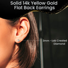 Load image into Gallery viewer, 14k Yellow Gold Flat Back Earring with 3mm Lab Grown Diamond Handmade
