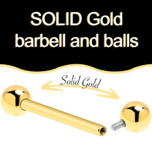 Load image into Gallery viewer, 14k Solid Gold Ball Internally Threaded Barbell Tongue Ring