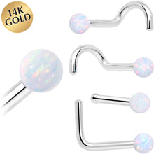 Load image into Gallery viewer, 14k White Gold 2.5mm Synthetic Opal Ball Nose Ring