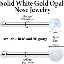 Load image into Gallery viewer, 14k White Gold 2.5mm Synthetic Opal Ball Nose Ring