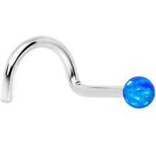 Load image into Gallery viewer, 14k White Gold 2.5mm Blue Synthetic Opal Ball Nose Ring