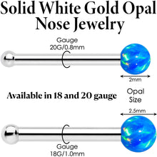 Load image into Gallery viewer, 14k White Gold 2.5mm Blue Synthetic Opal Ball Nose Ring