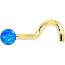 Load image into Gallery viewer, 14k Yellow Gold 2.5mm Blue Synthetic Opal Ball Nose Ring