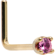 Load image into Gallery viewer, Solid 14K Yellow Gold 1.5mm Genuine Pink Sapphire Nose Ring