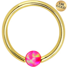 将图片加载到图库查看器,14G 3/8 Solid 14K Yellow Gold Pink Synthetic Opal Captive Ring