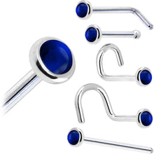 Load image into Gallery viewer, Solid 14K White Gold 2mm Genuine Sapphire Nose Ring