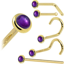 Load image into Gallery viewer, Solid 14K Yellow Gold 2mm Genuine Amethyst Nose Ring