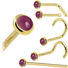 将图片加载到图库查看器,Solid 14K Yellow Gold 2mm Genuine Raspberry Rhodolite Garnet Nose Ring