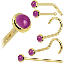 将图片加载到图库查看器,Solid 14K Yellow Gold 2mm Genuine Pink Garnet Nose Ring