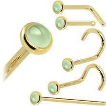 Load image into Gallery viewer, Solid 14K Yellow Gold 2mm Genuine Peridot Nose Ring