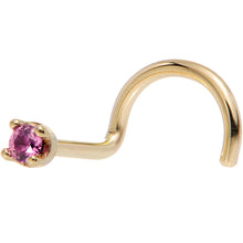 Load image into Gallery viewer, Solid 14K Yellow Gold 1.5mm Genuine Pink Sapphire Nose Ring